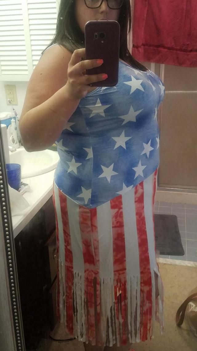 [49 OFF] Plus Size American Flag Fringed Dress Rosegal